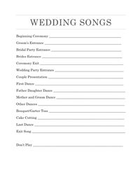 The perfect basic song log for your wedding binder! Perfect for day of organization! Follow for more! #wedding #weddingbinder #songlog #weddingorganizer #weddingsongideas #bridetips #weddingideas #weddingcollection