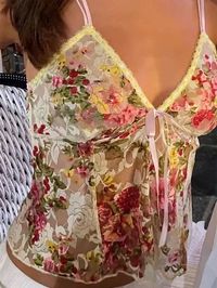 Women Spaghetti Strap Camisoles Floral Print V-Neck Tie-Up Front Sleeveless Sling Tank Tops Summer Slim Fit Vests Crop TopsSpecification:Name: Women Spaghetti Strap CamisolesGender: WomenMaterial: PolyesterCollar: V-NeckSleeve length: SleevelessPattern: Floral PrintSize: S/M/L [20240102] window.adminAccountId=237326949;