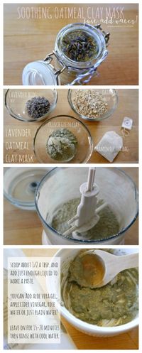 DIY Dry Oatmeal, Lavender & Clay Mask- So easy and perfect for all skin types.  Just add liquid, apply and VOILA-Beautiful skin!