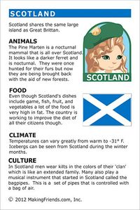 Scotland Fact Card for your Girl Scout World Thinking Day or International celebration. Free printable available at MakingFriends.com. Fits perfectly in the World Thinking Passport, also available at MakingFriends.com