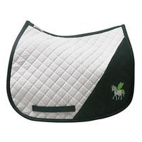 TuffRider Unicorn Pony Saddle Pad Your young rider will adore the Unicorn Pony Saddle Pad. Made to be cushioned and comfortable for their pony, this saddle pad combines function with a touch of fun with the embroidered unicorn design featured on the bottom. Let everyone know your rider is a unicorn lover with this trendy Unicorn themed pad. This saddle pad includes girth loops. Item Specifications: Material: 100% Polyester Color: White/Hunter Size: 78.