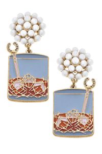 Add some southern charm to your wardrobe with our Kentucky Bourbon on the Rocks Enamel Earrings! Perfect for any equestrian or Derby party, these blue and amber earrings are sure to make a statement and elevate any outfit. Sip on style with these adorable accessories.