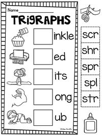 Kids look at the picture to finish the 3 letter blends words for a lot of fun trigraphs reading practice