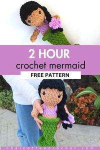 Want to crochet a mermaid with plush yarn in just 2 hours? This quick crochet mermaid doll pattern is perfect for you. Your amigurumi mermaid will stand at 12" tall with super bulky blanket yarn.