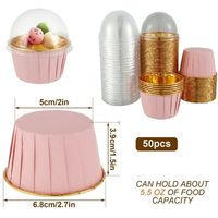 100/50Pcs Cake Cup Foil Cupcake Liners with Lid 5.5oz Foil Bake Cup Pans Kitchen Wedding Party Portable Cupcake Display Cup Parts List: 50/100Foil Cupcake Liners 50/100Lid : Aluminum Foil PaperCup Holder Bottom Diameter: 5cm/1.96in Top Diameter 6.8cm/2.67inHeight: 3.9cm/1.53in Style(Optional): Double Pink, Coffee+ Gold, Pink+ GoldNote:1.There may slight differences between the picture and the actual color of the commodity. We will try our best to show you the exact color2.Please allow slight dim