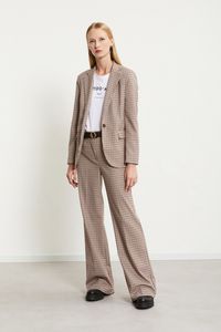 Printed check straight trousers