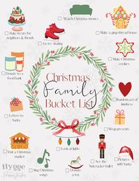 "Make the most of the holiday season with this Family Christmas Bucket List! The printable 8.5\"x11\" list is perfect for hanging on the fridge for the whole family to see and get excited for holiday fun. *This is a digital download, no physical item will be sent."