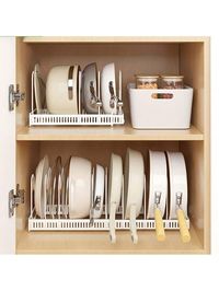 1pc Pot Rack Organizer, Telescopic Pots And Pans Organizer For Kitchen Organization And Storage, Removable Pot Lid Holders And Pan Rack, Lid Organizer For Pots And Pans, Home Kitchen Accessories White    Stainless Steel     Storage & Organization, size features are:Bust: ,Length: ,Sleeve Length: