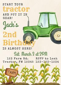 Tractor Birthday Invitations and Thank You Cards. Editable. Printable. Boy Birthday, Green Tractor.