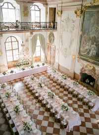 Elegant wedding reception in a castle.