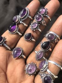 Amethyst Crystal Rings, Handmade Ring, Silver Overlay Rings, Vintage Look Rings, Bohemian Ring, Hippie Rings, Natural Crystal Rings Jewelry Metal :- Silver Overlay alloy Crystal:- Amethyst