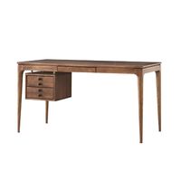 Mid-century Style Walnut Ash Wood Home Office Desk with 3 Drawers (55.1") | Homary