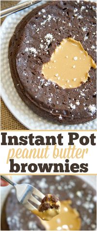 Easy Instant Pot pressure cooker brownies that are filled with peanut butter or caramel, both are amazing! The best dessert I've made in my Instant Pot yet!! via @thetypicalmom