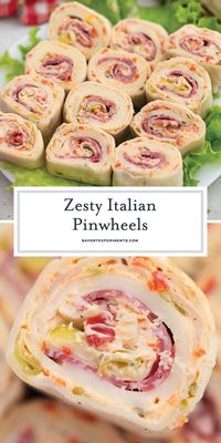 These Italian pinwheels have all the flavors or an italian sub wrapped up into the perfect appetizer! Great for parties or a game day snack!