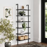 Our elegant Theo 6-shelf industrial bookcase has a sleek style that will complement your home office or living room. The tall, open-shelving structure will add visual space for your home to glam up any room with its sleek wood shelves and matte metal frame. This easy-to-assemble wall mount bookshelf provides ample storage and display space. Nathan James is the furniture company built for this generation. You don't need to spend a fortune to get quality design-first furniture and when we say easy