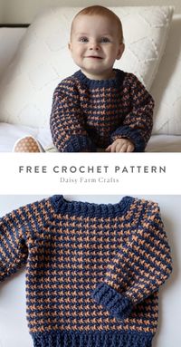 Free crochet pattern - Baby Jack’s Fall Houndstooth Sweater by Daisy Farm Crafts. Free easy-to-follow pattern!