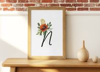 Handwritten Letter N Cross Stitch Pattern PDF Floral Monogram Nursery Cross Stitch Pattern