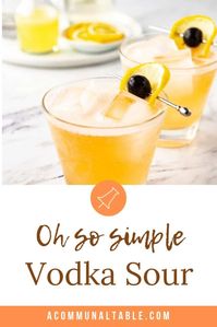 THE Simple and Classic Vodka Sour recipe belongs in everyone's cocktail collection! Learn to make the BEST vodka sour as well as popular variations like the Cherry Vodka Sour - the perfect party cocktail! #vodka #vodkacocktails #drinks #partydrinks