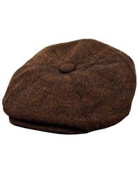 Authentic 1920s to 40s style 8-panel newsboy cap in a black and brown Herringbone tweed. Peaky Blinders Style plus a great accessory for 1940s vintage civilian outfits. Available in sizes 56cm to 61cm. Sizes are based on the circumference inside each cap in centimetres.