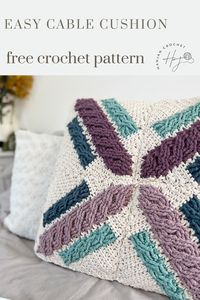 This cable crochet pillow pattern is stylish, sophisticated and endlessly customisable to suit your own home decor. With a boho yet modern feel, you simply crochet 4 matching crochet cable squares for the front and 4 for the back.  They are seamed together to form the stunning cross cable design and then joined to form the pillow cover with an optional zip added too.