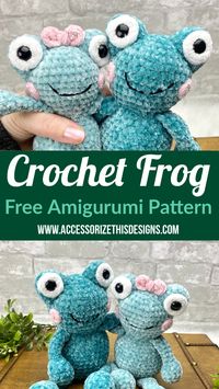 Crochet Frog Free Amigurumi Pattern by Accessorize This Designs. With easy to follow, beginner friendly instructions, this free frog stuffed animal pattern works up quickly. The perfect friend for your little one. #amigurumifrog #frogcrochetpattern #freeamigurumi