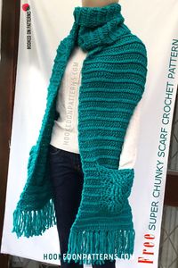 A free scarf crochet pattern for a super chunky, ribbed textured, scarf with braided cable design pockets. A fun free crochet pattern from Hooked on patterns (Ling Ryan) - Make your own clothes! DIY crafts and hobby ideas: #Scarf #Fashion #Crochet #FreeCrochetPatterns #clothes #Crafts #DIYCrafts