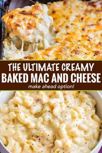 Rich and creamy homemade baked mac and cheese, filled with multiple layers of shredded cheeses, smothered in a smooth cheese sauce, and baked until bubbly and perfect! #macandcheese #comfortfood #macaroni #cheese #sidedish #comfortfood #holidayfood