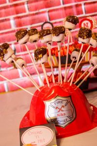 S'mores pops at a fire truck birthday party! See more party ideas at CatchMyParty.com!