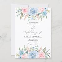 Blue and pink wedding Invitation Size: 5" x 7". Gender: unisex. Age Group: adult. Pattern: floral. Material: Semi-Gloss.