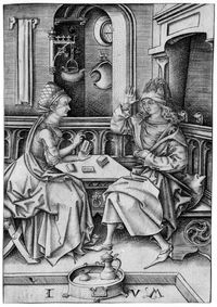 Israhel van Meckenem. Couple Playing Cards. c. 1450/1503. Kunstsammlungen der Veste Coburg. Coburg, Germany. Bildindex der Kunst und Architektur. 1