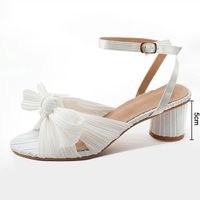 Satin Peep Toe Chunky Heel Outdoor Shoes With Buckle Bowknot (S1084965) - Stacees