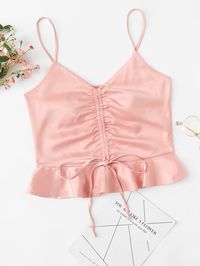 Romwe Ruffle Hem Drawstring Cami Top