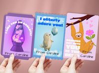 Valentine Card Set, Personalized Children's Animal Themed Postcards with Name, Cute Funny For Class Party,  Kids Stationery Supplies by CamCreativeDesign on Etsy