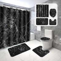 PRICES MAY VARY. Polyester Bathroom Curtains Shower Set: Our bathroom set includes a shower curtain（70.8”Lx70.8”W), U shape rug（17.7”Lx14.8”W) , toilet lid cover（13.8”Lx17.7”“W), and non slip bath mat for shower （17.7“L*29.5”W). With 12 shower hooks included, it offers everything you need to revitalize your bathroom space. Premium Quality Materials: Our black shower curtain is environmentally friendly, waterproof, and durable. The anti-skid bathroom rug and black toilet rug are made of memory fo