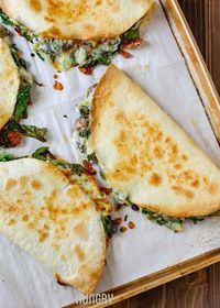 Baked Spinach Mushroom Quesadillas | DizzyBusyandHungry.com - My favorite quesadilla recipe! These are crispy, delicious, and chock full of nutrition. And baking these quesadillas allows you to make many at once, so you can feed your hungry family quickly and easily!