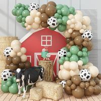 PRICES MAY VARY. 🎈 Western Cow Balloon Garland Arch Kit - You will get 90 Pcs 5 inch / 10 inch / 12 inch latex balloons : sage olive green balloons (5" 12pcs+10" 10pcs+12" 10pcs), dark brown balloons (5" 12pcs+10" 15pcs+12" 5pcs), white sand balloons (5" 12pcs+10" 10pcs+12" 5pcs), 12" 8pcs cow print balloons,16ft balloon stripe tape (1 roll) and 100pc balloon sticky dots (1 roll). 🎈 High Quality Balloons - Our farm g party balloons set made of durable latex material, which will stay inflated f