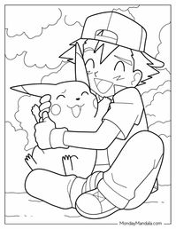 Coloring Page Of Ash Embracing Pikachu