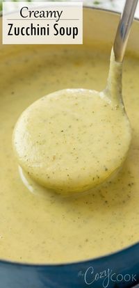 This Creamy Zucchini Soup recipe has just 226 calories per serving! It's an easy zucchini recipe to make use of your garden produce and makes a healthy freezer meal! #zucchinirecipes #healthysouprecipes  #healthyrecipes