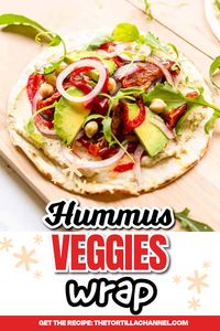 Hummus veggie wraps are easy to make. Discorver the best ideas and inspiration for this veggie wrap with hummus. Homemade wraps are great to serve for lunch or dinner. Save the pin for later!