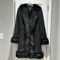 Great Coat. Never Worn. Has A Two Hook Closure. Faux Fur All The Way Down The Front And At Neck And Edge Of Sleeves.