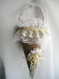 Burlap White And Cream Large Wedding Cone Tussie by handcraftusa