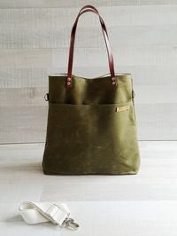 Waxed Canvas Simply Tote Bag in Army Green - unisex - multi functional tote bag - handbag - laptop bag - carry bag - macbook pro - large