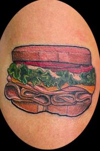 Ham sandwich tattoo done in full color