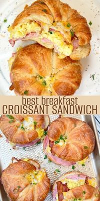 The best breakfast croissant sandwich recipe! Buttery and flakey croissants with a meat, eggs and cheese, the best way to start the day! #effortlesscook #breakfast #breakfastfoodrecipes #brunch #brunchrecipes #hamandcheese #eggsandwich #sandwich #sandwichrecipes #croissant #food #foodlover #foodie #recipeoftheday #recipe