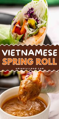 Add these Vietnamese Spring Rolls to your easy party food ideas! These homemade spring rolls are made with shrimp, fresh vegetables, sweet mangoes, and homemade peanut sauce. It also makes a great 4th of July appetizer recipe!