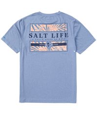 From Salt Life, this T-shirt features:Classic fitCrew necklineShort sleevesSalt Life logo above patch pocket on the left side of chestLarge logo graphic and verbiage on the backPullover constructionUV 30 sun protectionAntimicrobial, quick drying and moisture-wickingPolyester/spandexMachine wash/tumble dryImported.