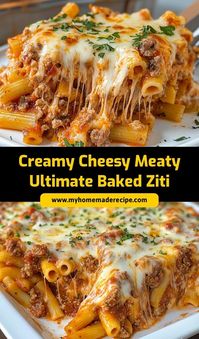 This Creamy Cheesy Meaty Baked Ziti is loaded with rich sauce, ground meat, ricotta, and plenty of melted cheese. It’s a hearty, comforting dish that’s perfect for family dinners or gatherings. Easy to make and even better to eat! #BakedZiti #CheesyBakedZiti #ComfortFood #EasyPastaRecipes #FamilyDinner