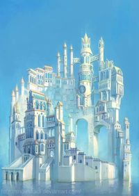 An improbable but none-the-less wonderful flight of architectural fantasy. Beautiful, but all those stairs! Yikes!!!   #fantasyart #CastleintheSky #DreamHome