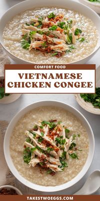 Cháo gá, or Vietnamese chicken rice porridge, is made with an aromatic chicken broth, white rice, tender shredded poached to perfection chicken, and then topped with crispy fried shallots and freshly chopped cilantro and green onion. This Vietnamese congee is simple, easy to eat, comforting and a great dinner recipe.