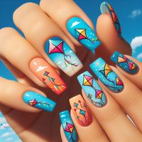 Soar high with colorful kite designs on your summer nails. A playful and whimsical look for sunny skies. #SummerNails #KiteNails #ColorfulNails